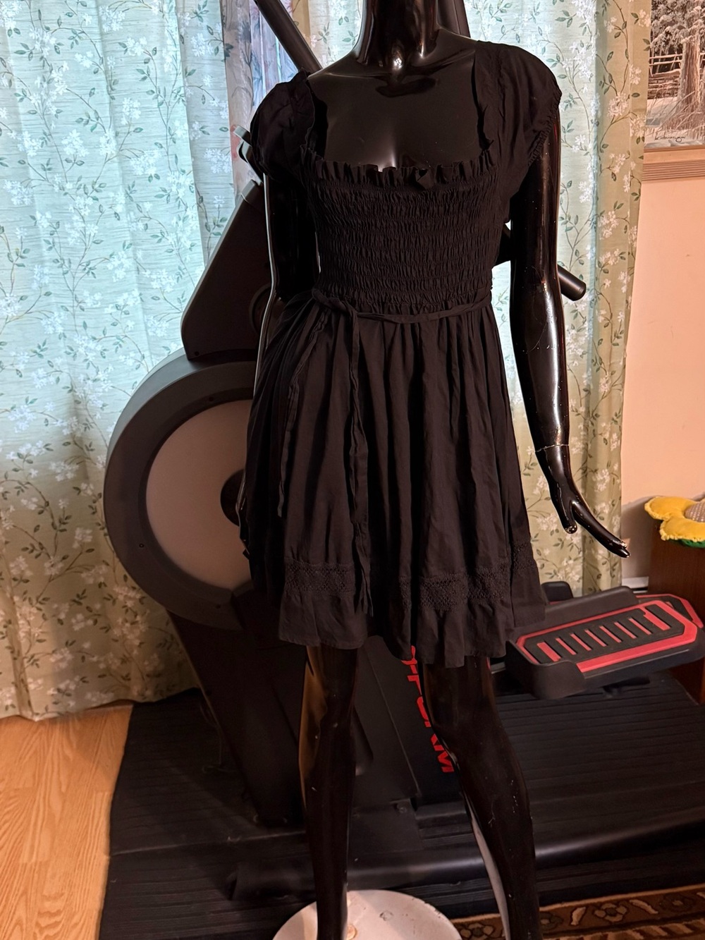 Forever 21 Black Smocked Puff Sleeve Mini Dress